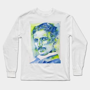 NIKOLA TESLA watercolor portrait .10 Long Sleeve T-Shirt